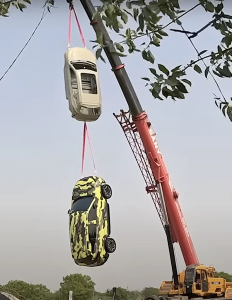 Tata Harrier Hanging from Crane