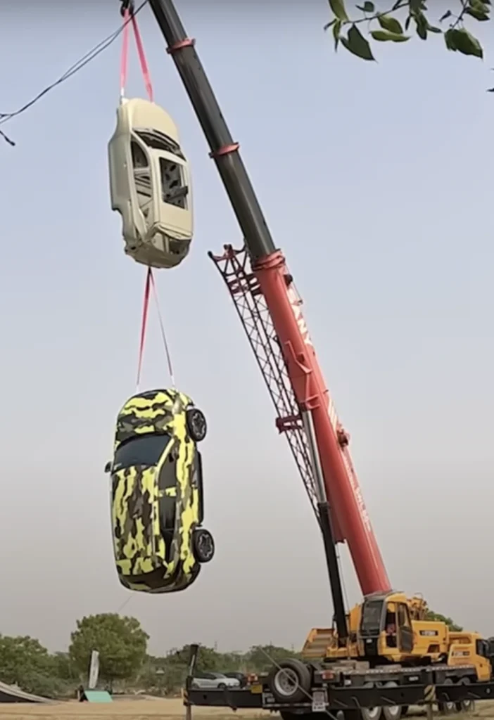 Tata Harrier Hanging from Crane