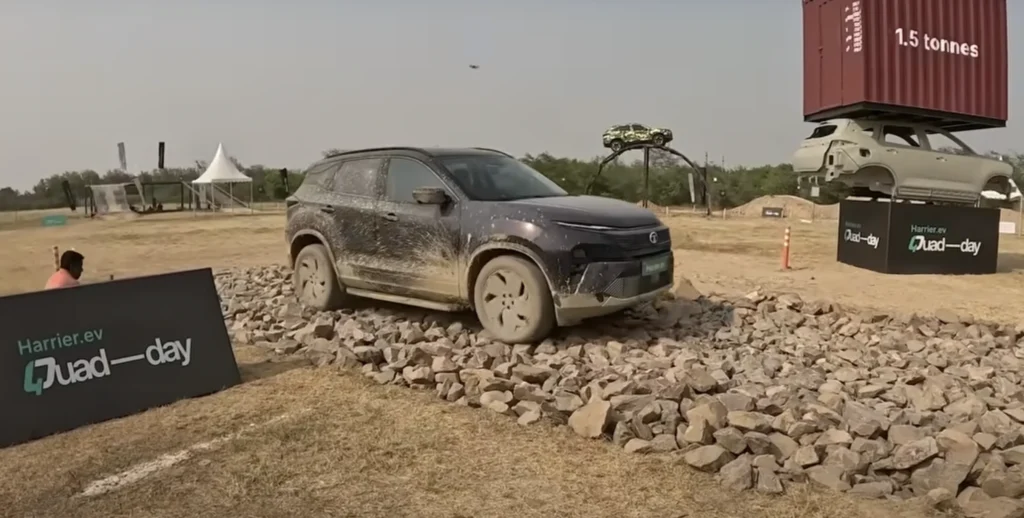 Tata harrier moving over stones